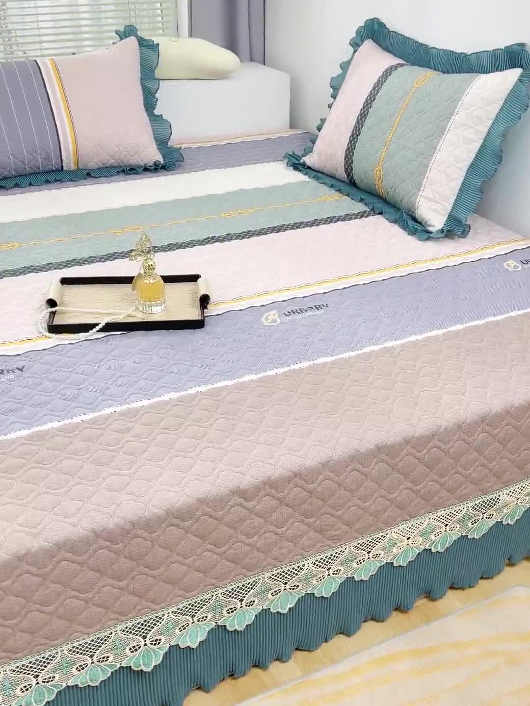 91家纺网 家纺一手货源 找家纺 冬然 2023新款全棉防滑榻榻米垫子炕垫纯棉床盖三件套 时光印记