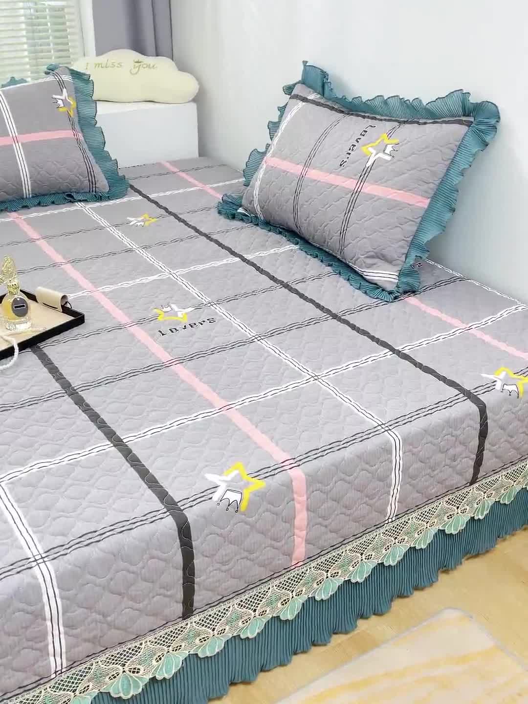 91家纺网 家纺一手货源 找家纺 冬然 2023新款全棉防滑榻榻米垫子炕垫纯棉床盖三件套 五星皇冠