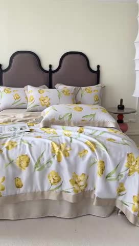 91家纺网 家纺一手货源 找家纺 2023新款印花天丝夏被四件套 玉芙