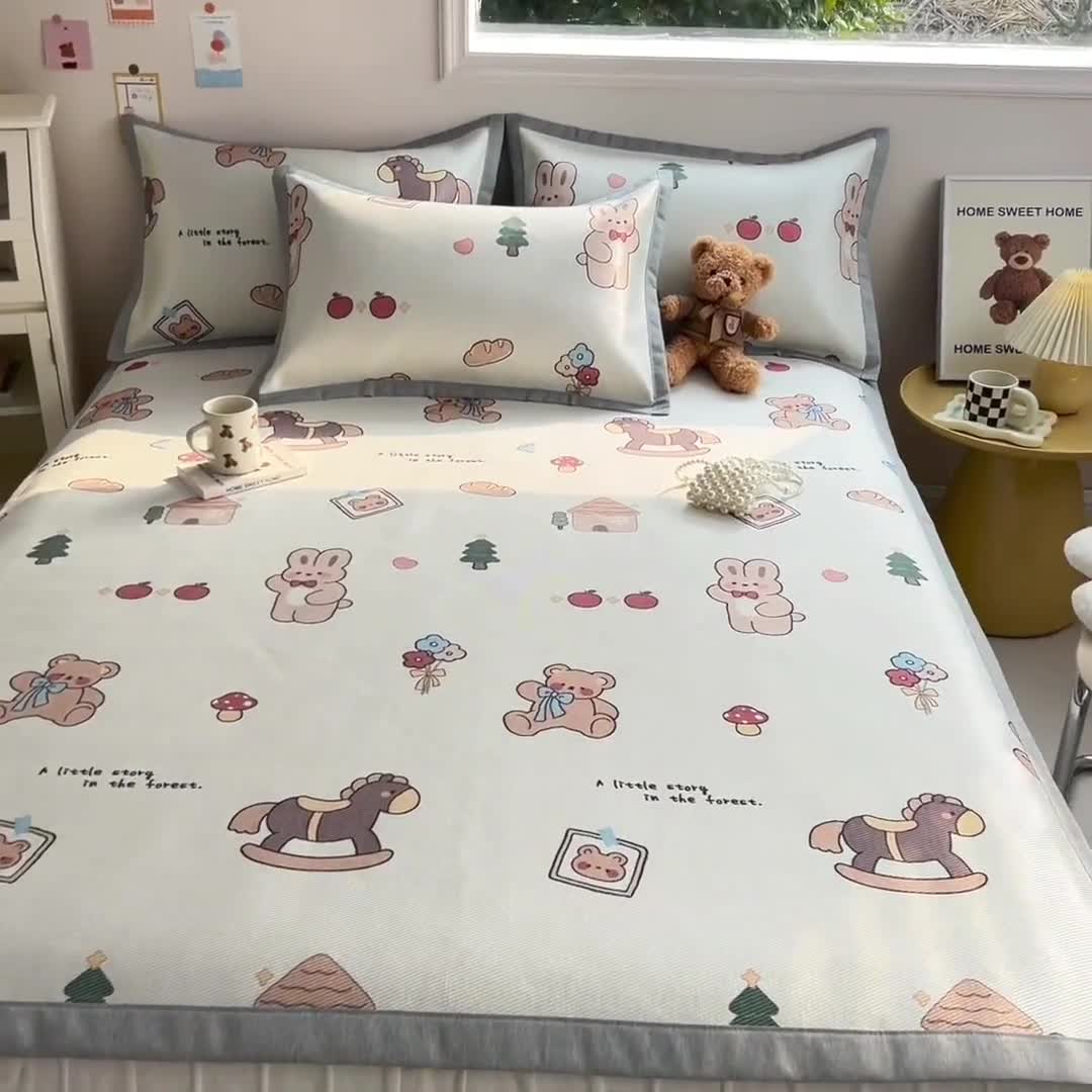 91家纺网 家纺一手货源 找家纺 懒猫 2024新款250D宽边圆网数码印花冰丝席 恐龙时代