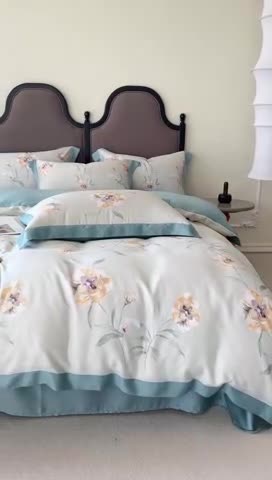 91家纺网 家纺一手货源 找家纺 2023新款印花天丝四件套 音雅 绿