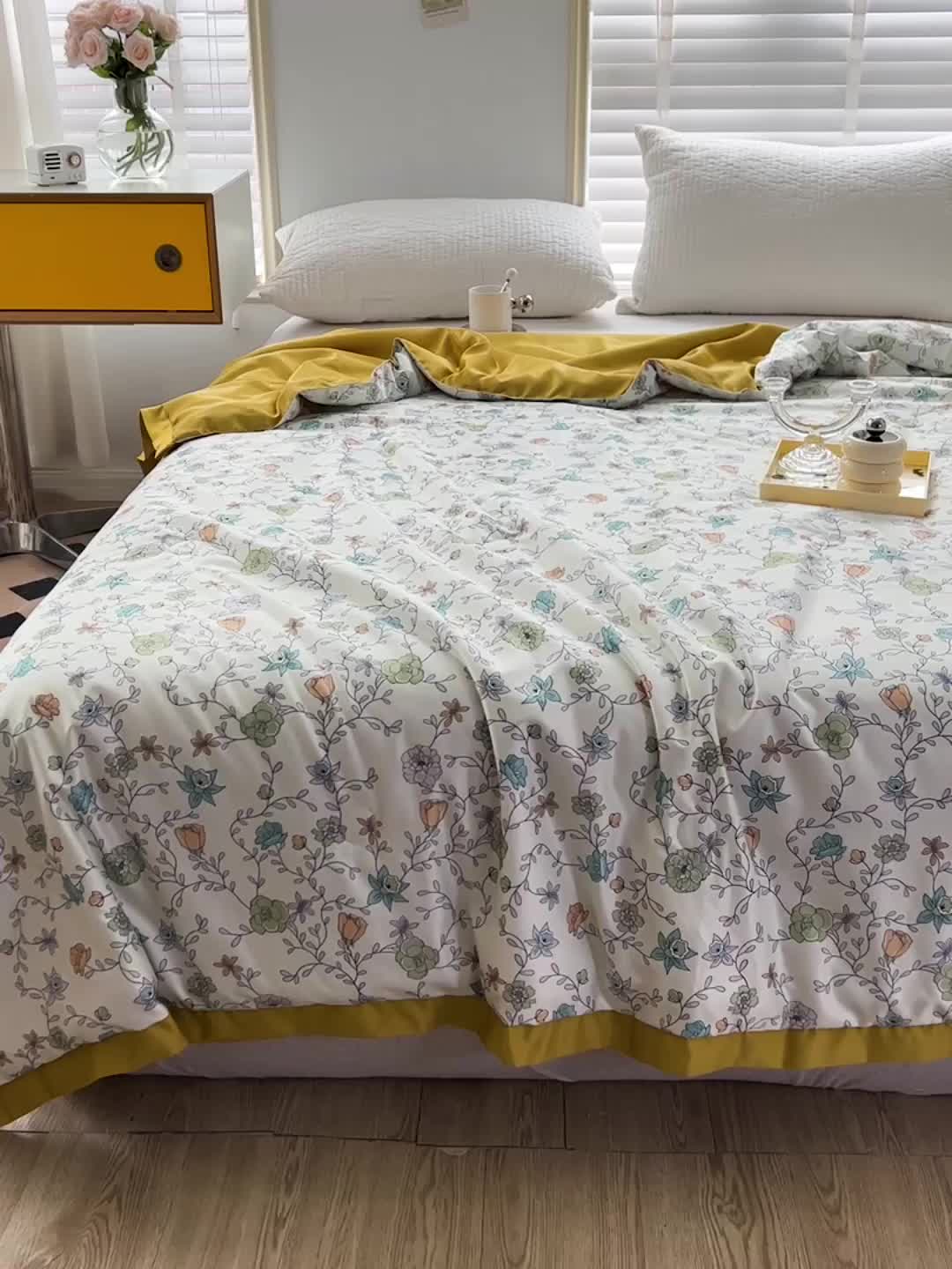 91家纺网 家纺一手货源 找家纺 亚龙 2023新款水洗真丝夏被四件套 硕果累累