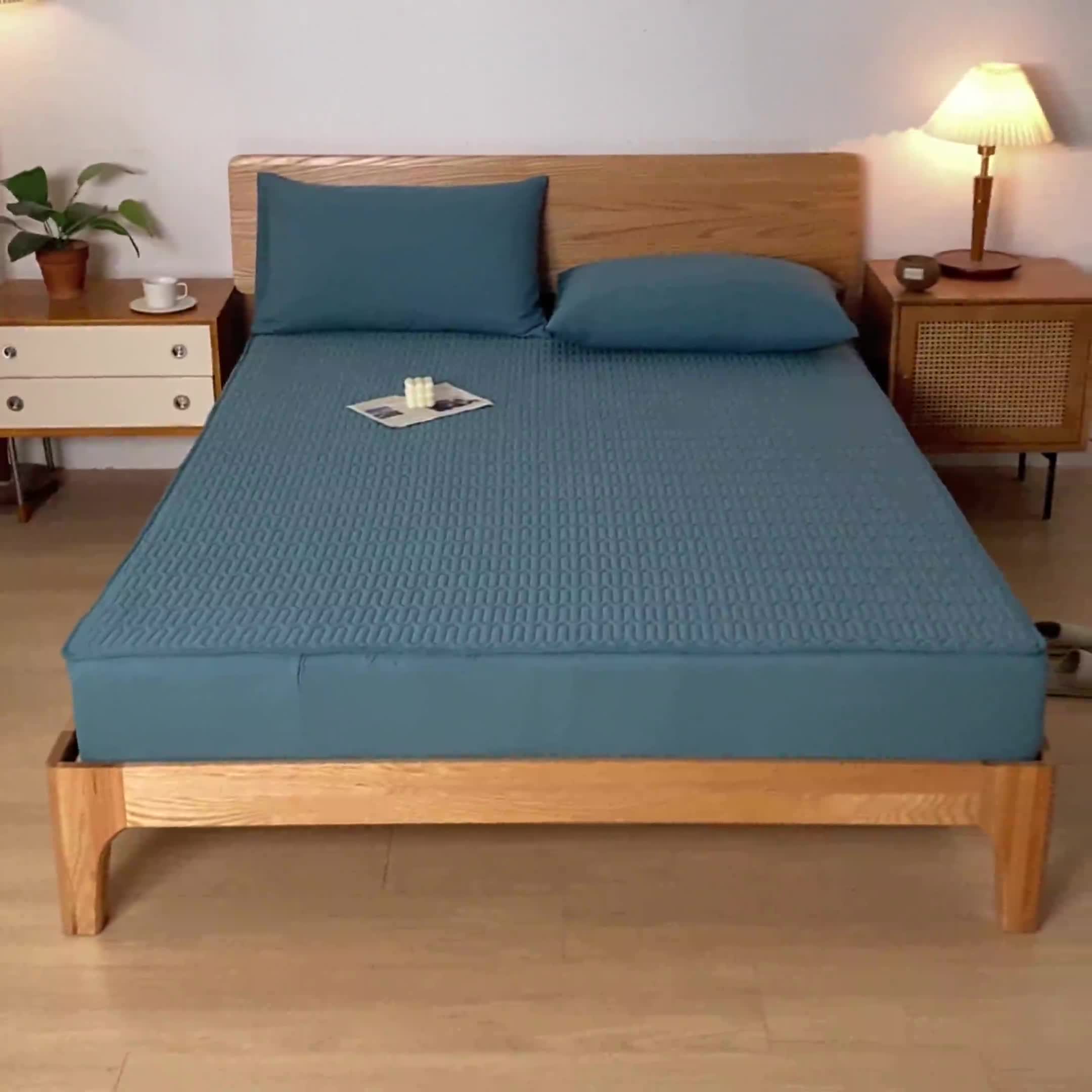 91家纺网 家纺一手货源 找家纺 鑫钰 2023新款经典款防水床笠 金典款-清澈蓝