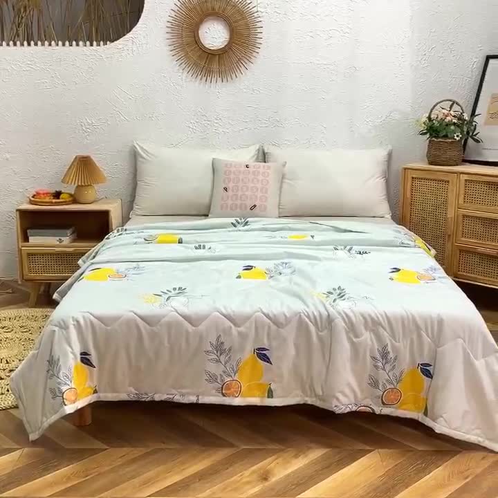 91家纺网 家纺一手货源 找家纺 欧雅搁2025新款水洗棉夏被跑量夏凉被空调被夏日柠檬