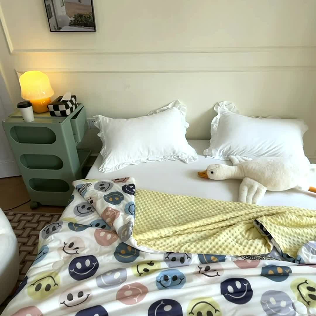 91家纺网 家纺一手货源 找家纺 （总）绒梦里2025A类高克重有氨印花凉感冰豆豆夏被直播爆款儿童学生夏凉被空调被