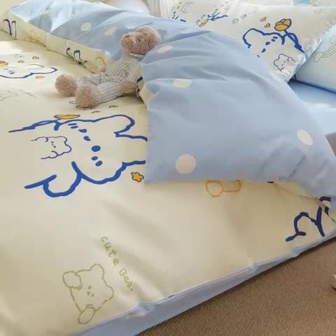 91家纺网 家纺一手货源 找家纺 瑞莱 2023春夏新款全棉印花四件套-卡通系列（第二批） 奶油小白