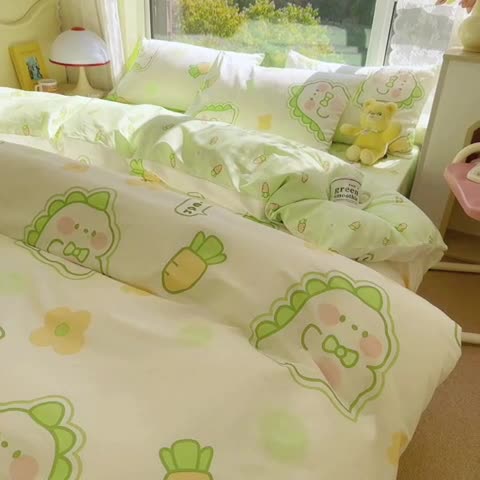 91家纺网 家纺一手货源 找家纺 瑞莱 2023春夏新款全棉印花四件套-卡通系列（第二批） 萌萌小恐龙