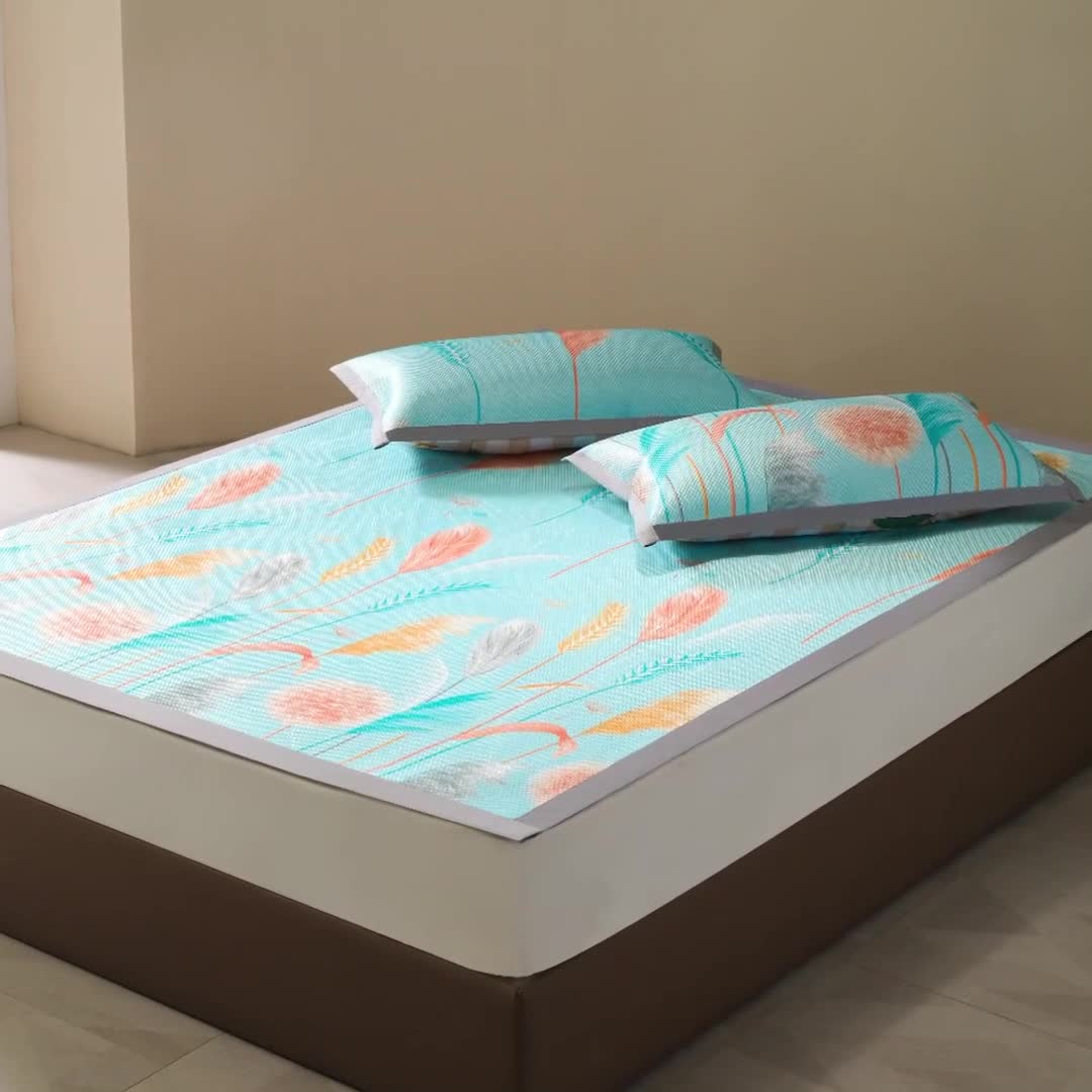 91家纺网 家纺一手货源 找家纺 爱上家居 2023新款冰藤席凉席冰丝席子 仲夏花开