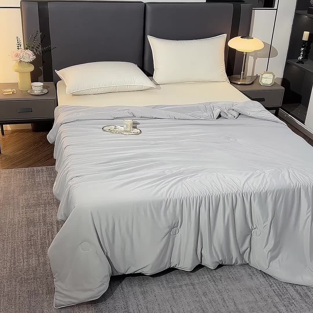 91家纺网 家纺一手货源 找家纺 恒科 2025新款冰淇淋凉感丝夏被 高级灰