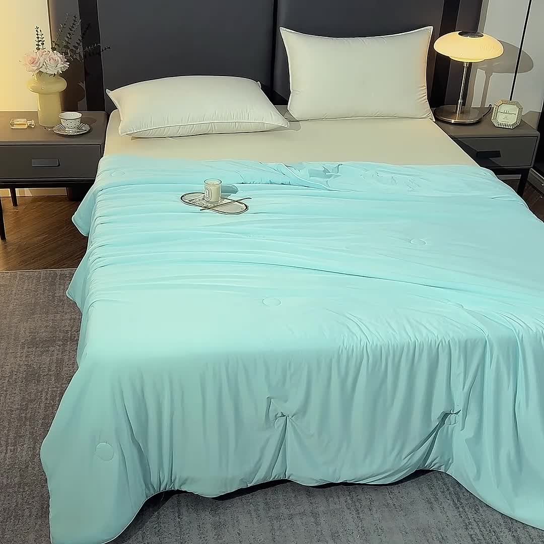 91家纺网 家纺一手货源 找家纺 恒科 2025新款冰淇淋凉感丝夏被 月光蓝