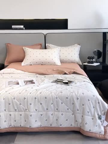 91家纺网 家纺一手货源 找家纺 帕拉美拉 2025新款水洗棉麻双层纱大豆夏被 春意盎然-桔