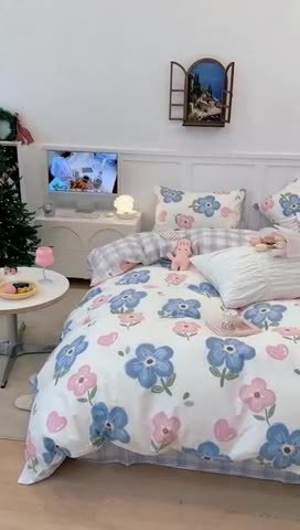 91家纺网 家纺一手货源 找家纺 昔可 2023春日新款全棉3 油画粉蓝花