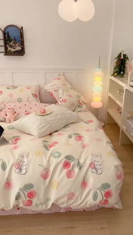 91家纺网 家纺一手货源 找家纺 昔可 2023春日新款全棉3 樱桃萌萌兔