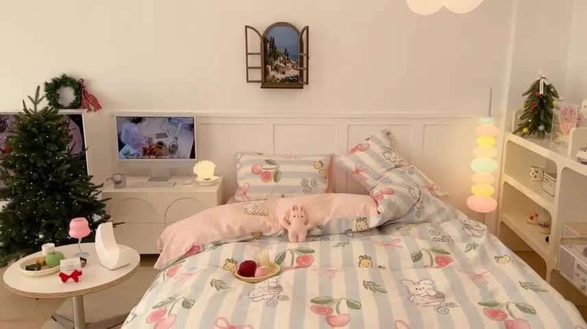 91家纺网 家纺一手货源 找家纺 昔可 2023春日新款全棉3 蓝条樱桃兔