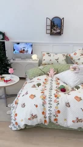 91家纺网 家纺一手货源 找家纺 昔可 2023春日新款全棉3 花间篮子兔