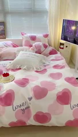 91家纺网 家纺一手货源 找家纺 昔可 2023春日新款全棉3 粉色心心相印