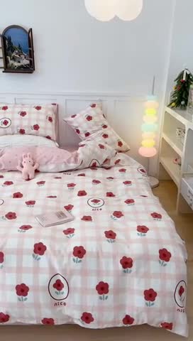 91家纺网 家纺一手货源 找家纺 昔可 2023春日新款全棉3 粉格红花