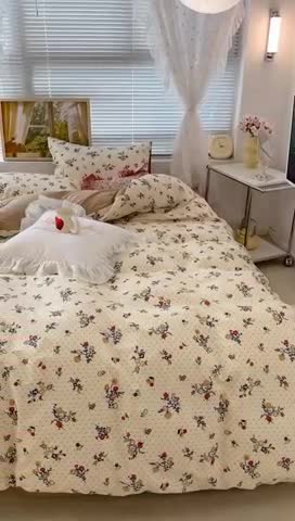 91家纺网 家纺一手货源 找家纺 昔可 2023新款复古花全棉 黄花篮子熊