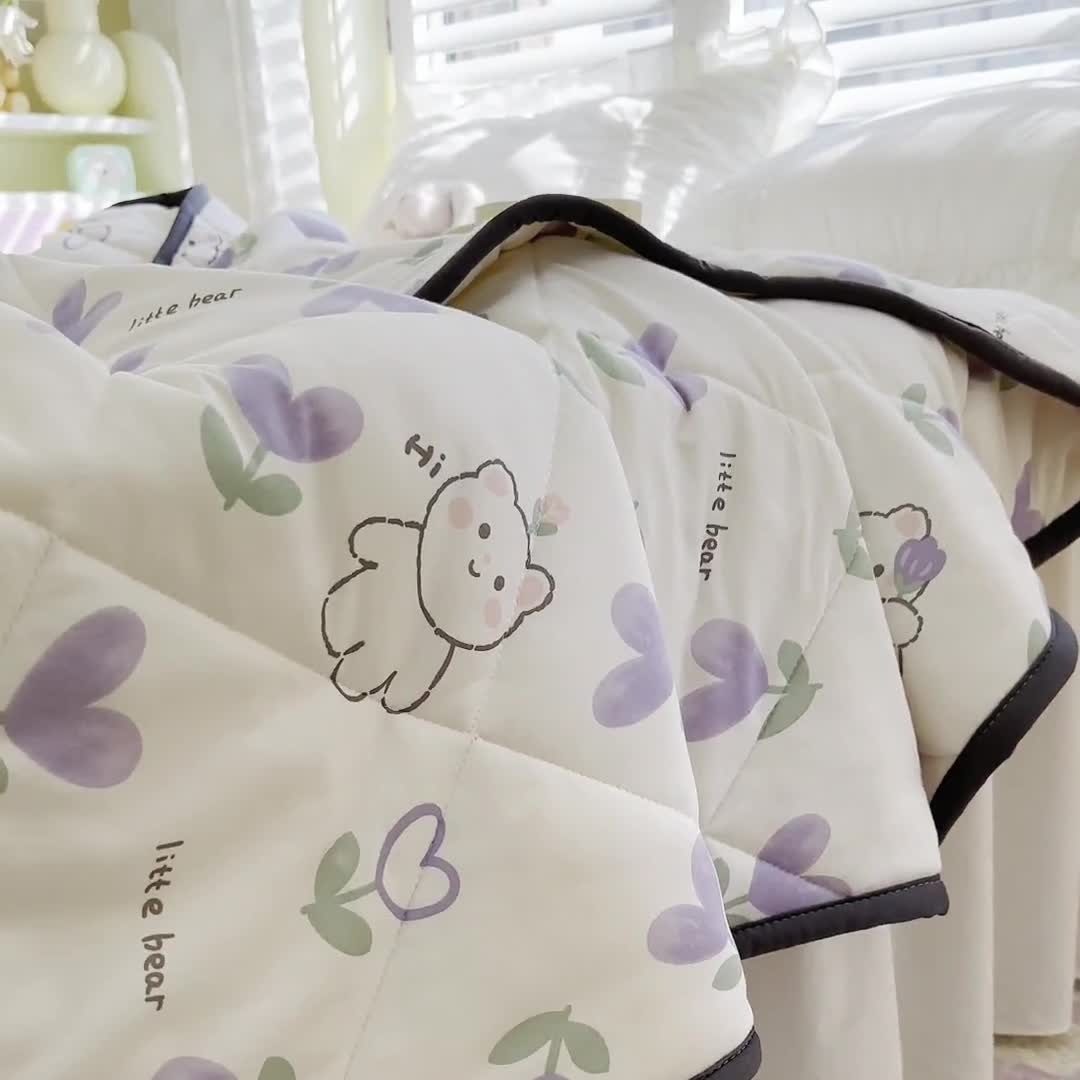 91家纺网 家纺一手货源 找家纺 琪格格 2023新款A类针织棉夏被 紫心小熊