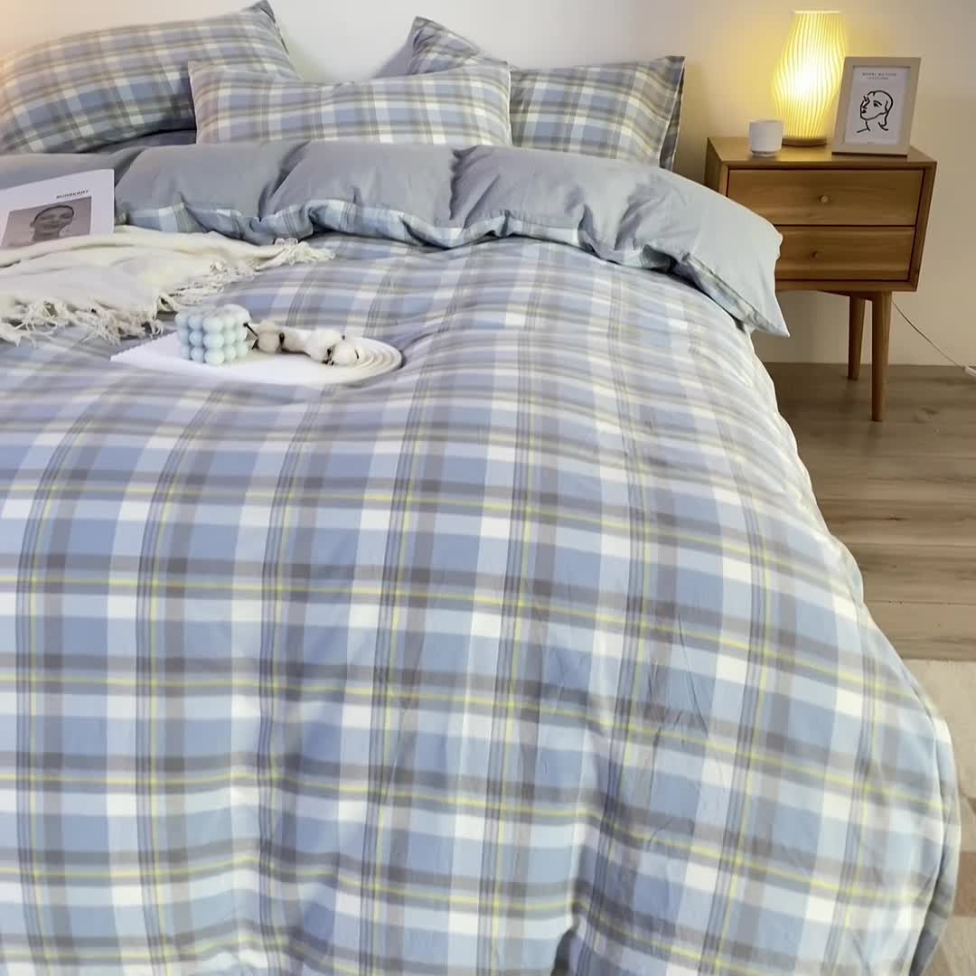 91家纺网 家纺一手货源 找家纺 九沐良品 新款A类色织水洗棉四件套单被套 莫妮卡