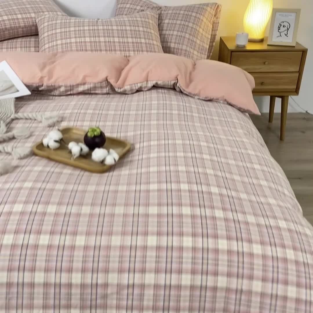 91家纺网 家纺一手货源 找家纺 九沐良品 新款A类色织水洗棉四件套单被套 凯利咖