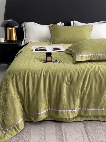 91家纺网 家纺一手货源 找家纺 优悦 2023新款提花冰丝夏被套件系列 哈曼-绿