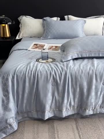 91家纺网 家纺一手货源 找家纺 优悦 2023新款提花冰丝夏被套件系列 罗马-浅蓝