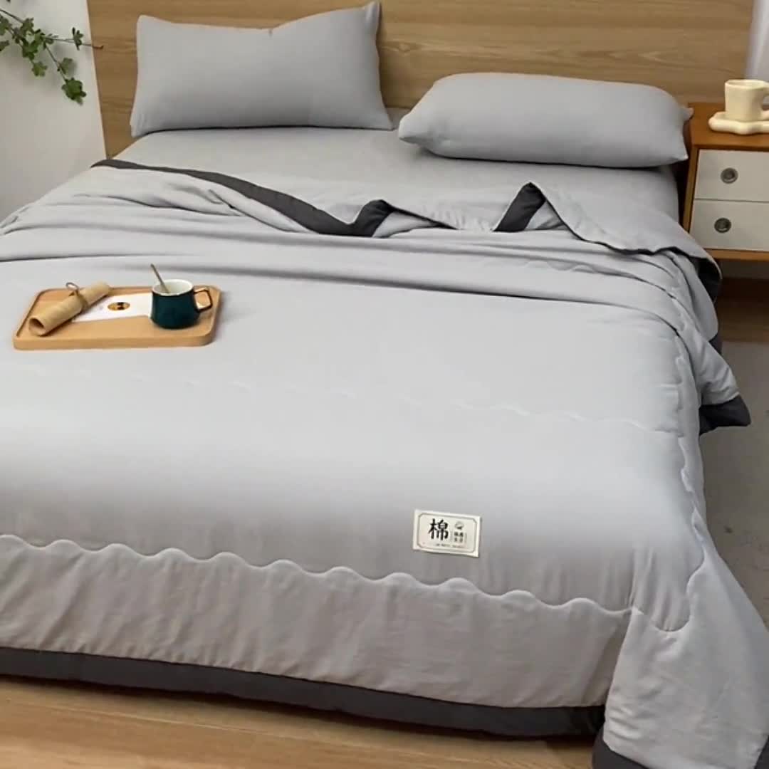 91家纺网 家纺一手货源 找家纺 猎鹿人 2023新款纯色水洗棉纱棉花夏被 摩卡灰