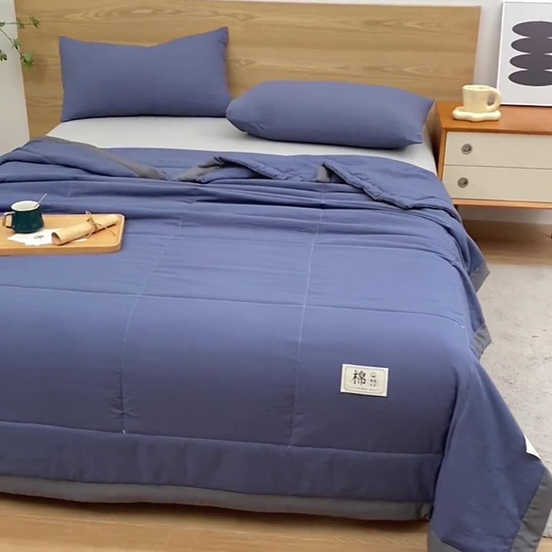 91家纺网 家纺一手货源 找家纺 猎鹿人 2023新款纯色水洗棉纱棉花夏被 绅士蓝
