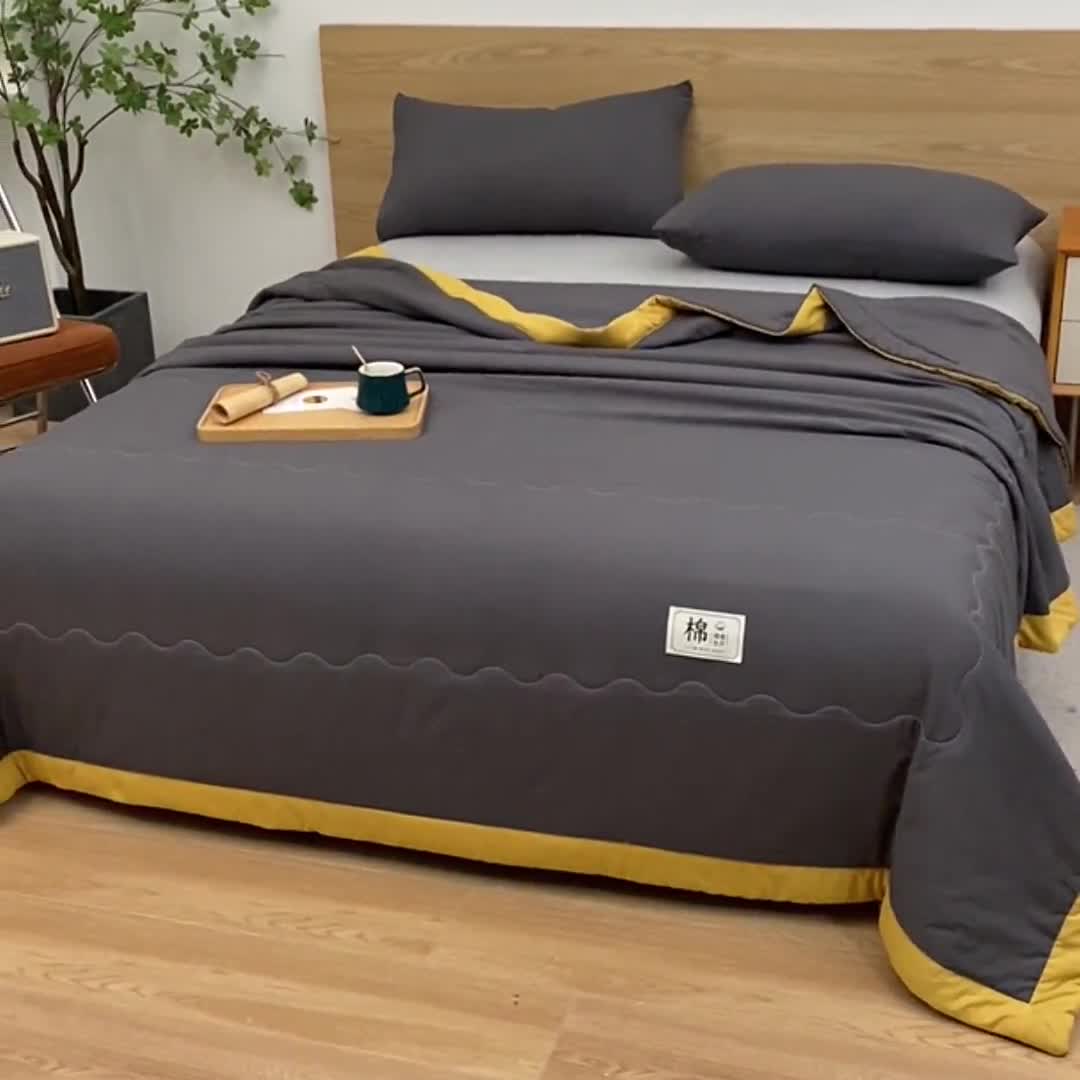 91家纺网 家纺一手货源 找家纺 猎鹿人 2023新款纯色水洗棉纱棉花夏被 曜石黑