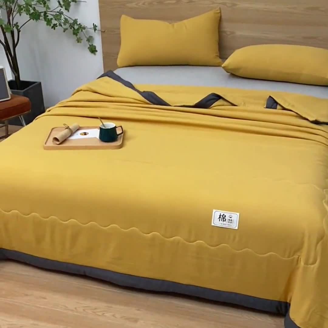 91家纺网 家纺一手货源 找家纺 猎鹿人 2023新款纯色水洗棉纱棉花夏被 栀子黄