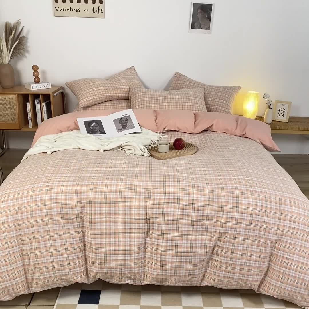 91家纺网 家纺一手货源 找家纺 九沐良品 新款A类色织水洗棉四件套 凯利桔