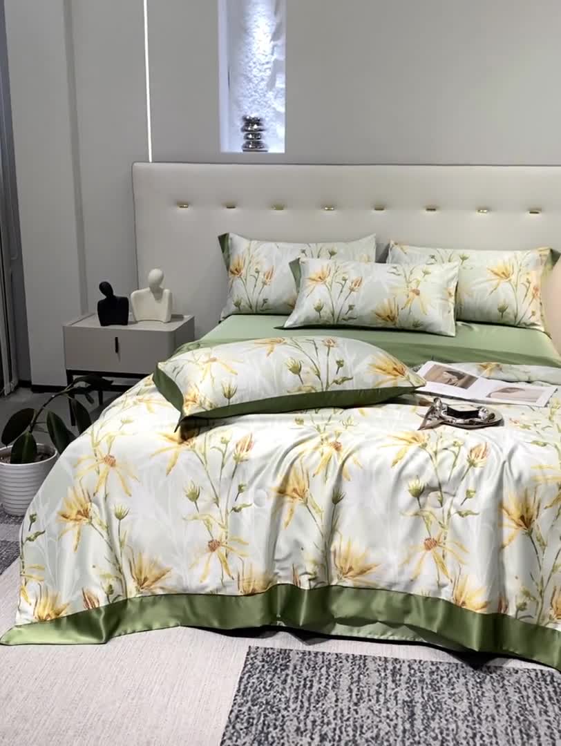 91家纺网 家纺一手货源 找家纺 澳梵家居 2023新款3M工艺雪莲天丝夏被四件套 花露