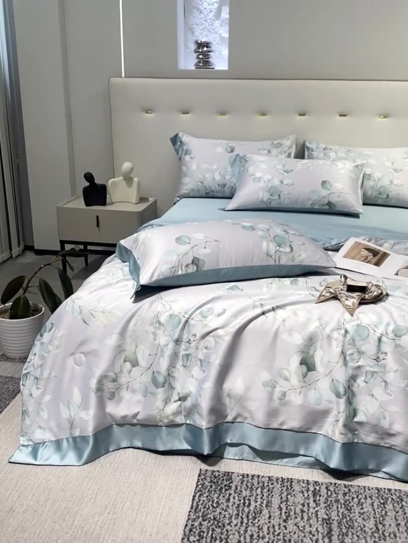 91家纺网 家纺一手货源 找家纺 澳梵家居 2023新款3M工艺雪莲天丝夏被四件套 梦薇