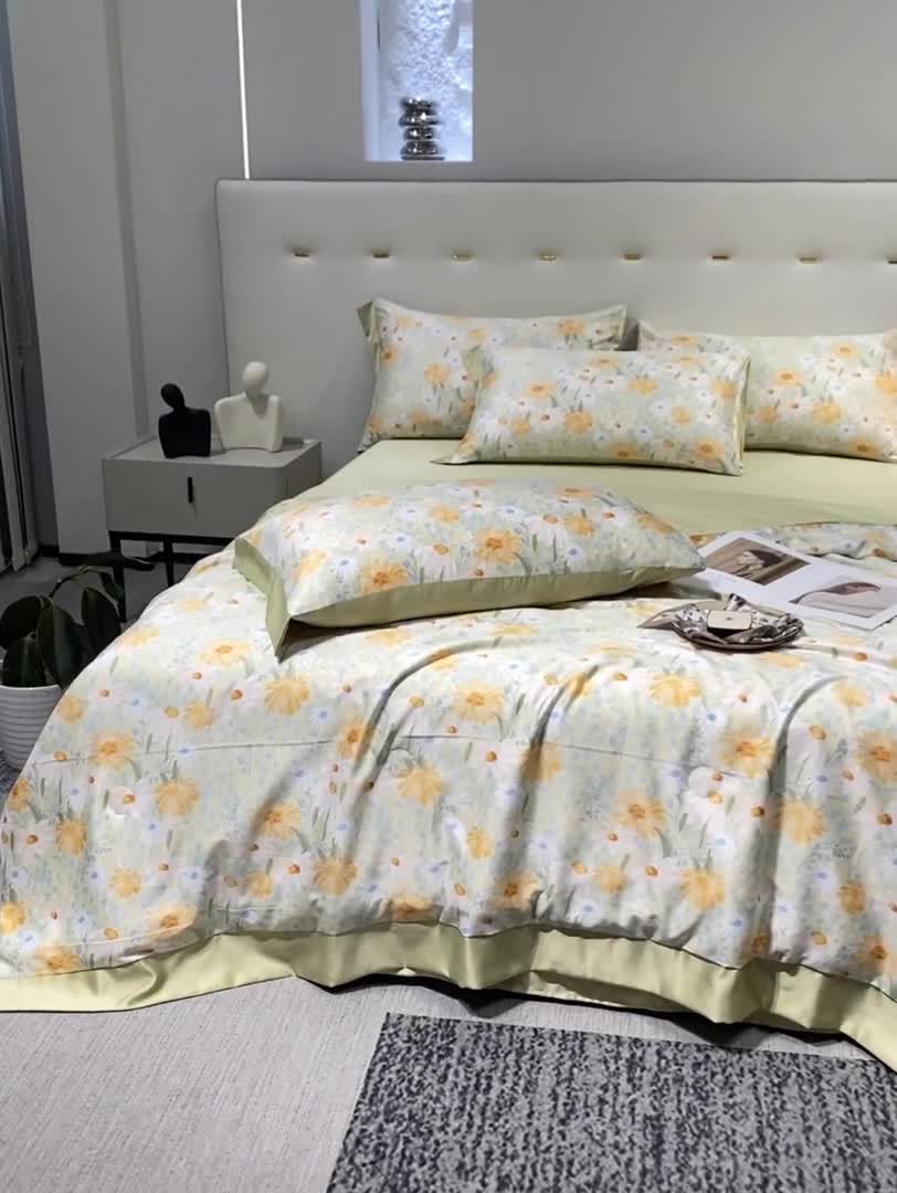 91家纺网 家纺一手货源 找家纺 澳梵家居 2023新款3M工艺雪莲天丝夏被四件套 莫奈花园