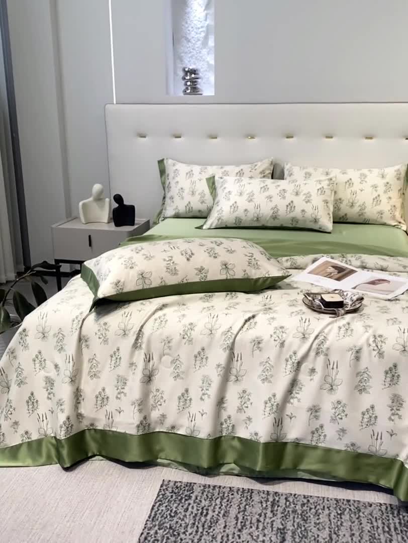 91家纺网 家纺一手货源 找家纺 澳梵家居 2023新款3M工艺雪莲天丝夏被四件套 七里香