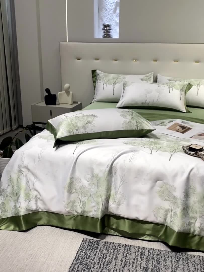 91家纺网 家纺一手货源 找家纺 澳梵家居 2023新款3M工艺雪莲天丝夏被四件套 山中来信