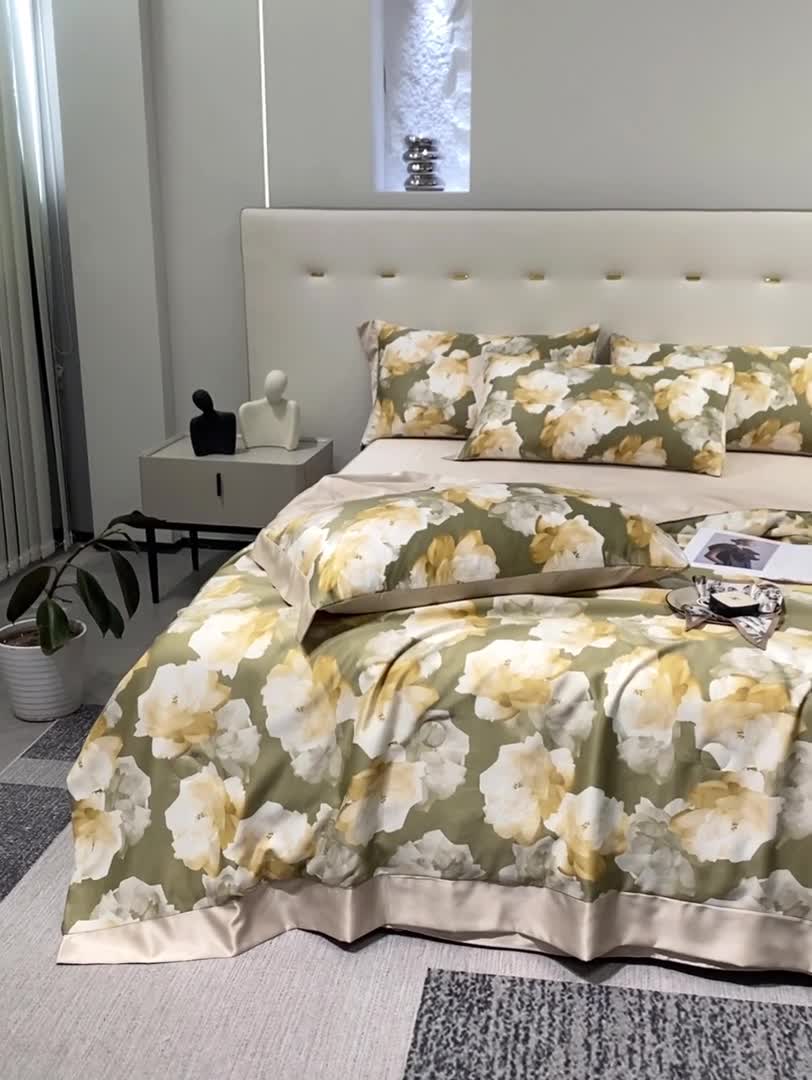 91家纺网 家纺一手货源 找家纺 澳梵家居 2023新款3M工艺雪莲天丝夏被四件套 盛放