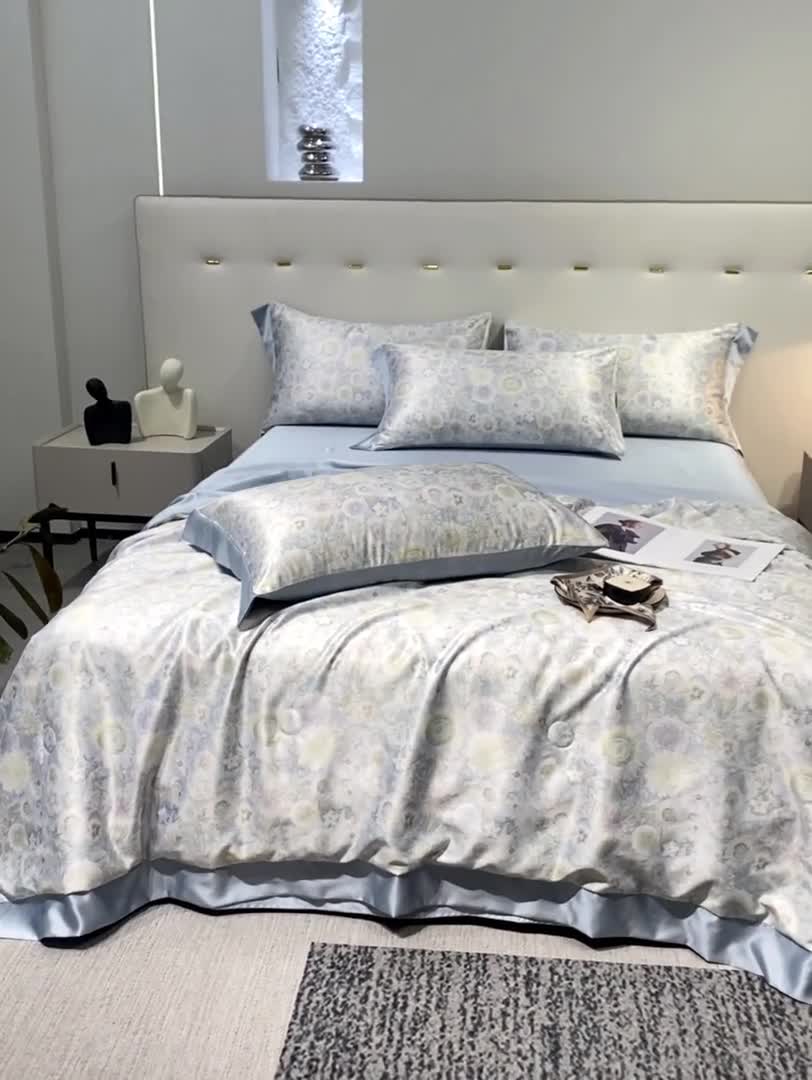 91家纺网 家纺一手货源 找家纺 澳梵家居 2023新款3M工艺雪莲天丝夏被四件套 睡莲