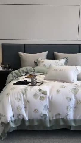 91家纺网 家纺一手货源 找家纺 涞澳 2023新款 天丝印花四件套叶璃