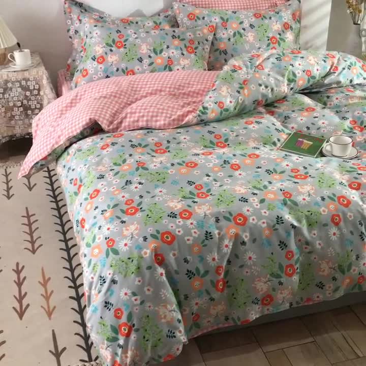 91家纺网 家纺一手货源 找家纺 多品家纺 2023新款12868全棉印花四件套系列第二批 复古甜心-灰