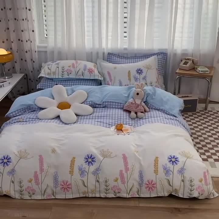 91家纺网 家纺一手货源 找家纺 多品家纺 2023新款12868全棉印花四件套系列第二批 花之恋—蓝