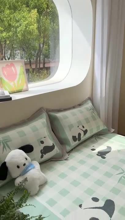 91家纺网 家纺一手货源 找家纺 时年 2023新款水洗冰丝凉席 熊猫仔仔