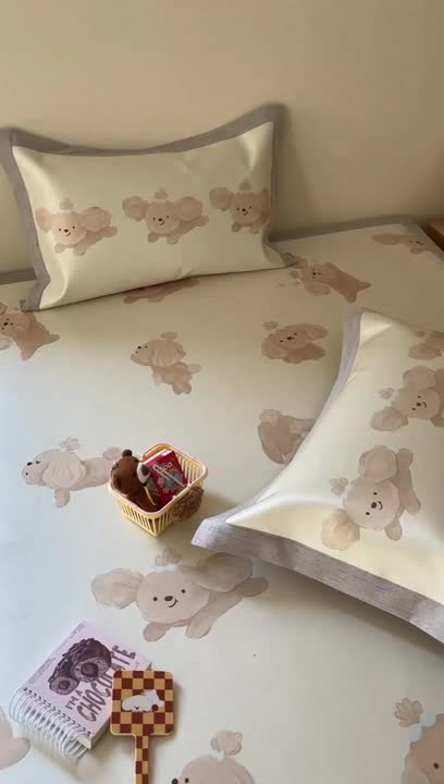 91家纺网 家纺一手货源 找家纺 时年 2023新款水洗冰丝凉席 可爱狗狗