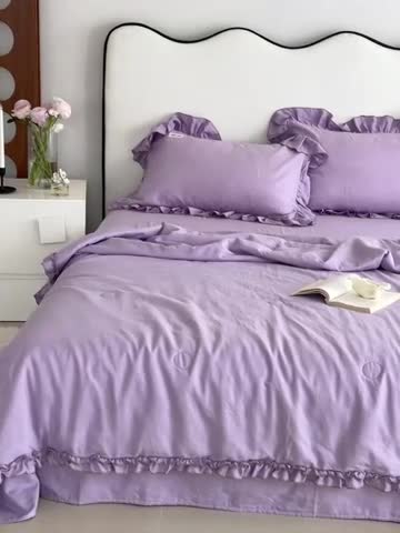 91家纺网 家纺一手货源 找家纺 荣轩 2023新款素色双层纱夏被-花边款 风韵紫
