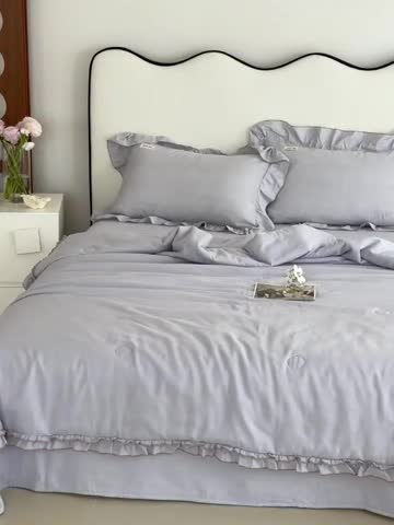 91家纺网 家纺一手货源 找家纺 荣轩 2023新款素色双层纱夏被-花边款 青城灰