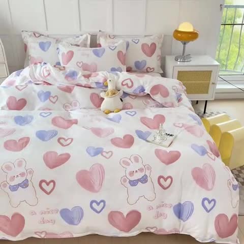 91家纺网 家纺一手货源 找家纺 帛织澜家纺 2025新款12868全棉喷气印花枕套 小兔可可