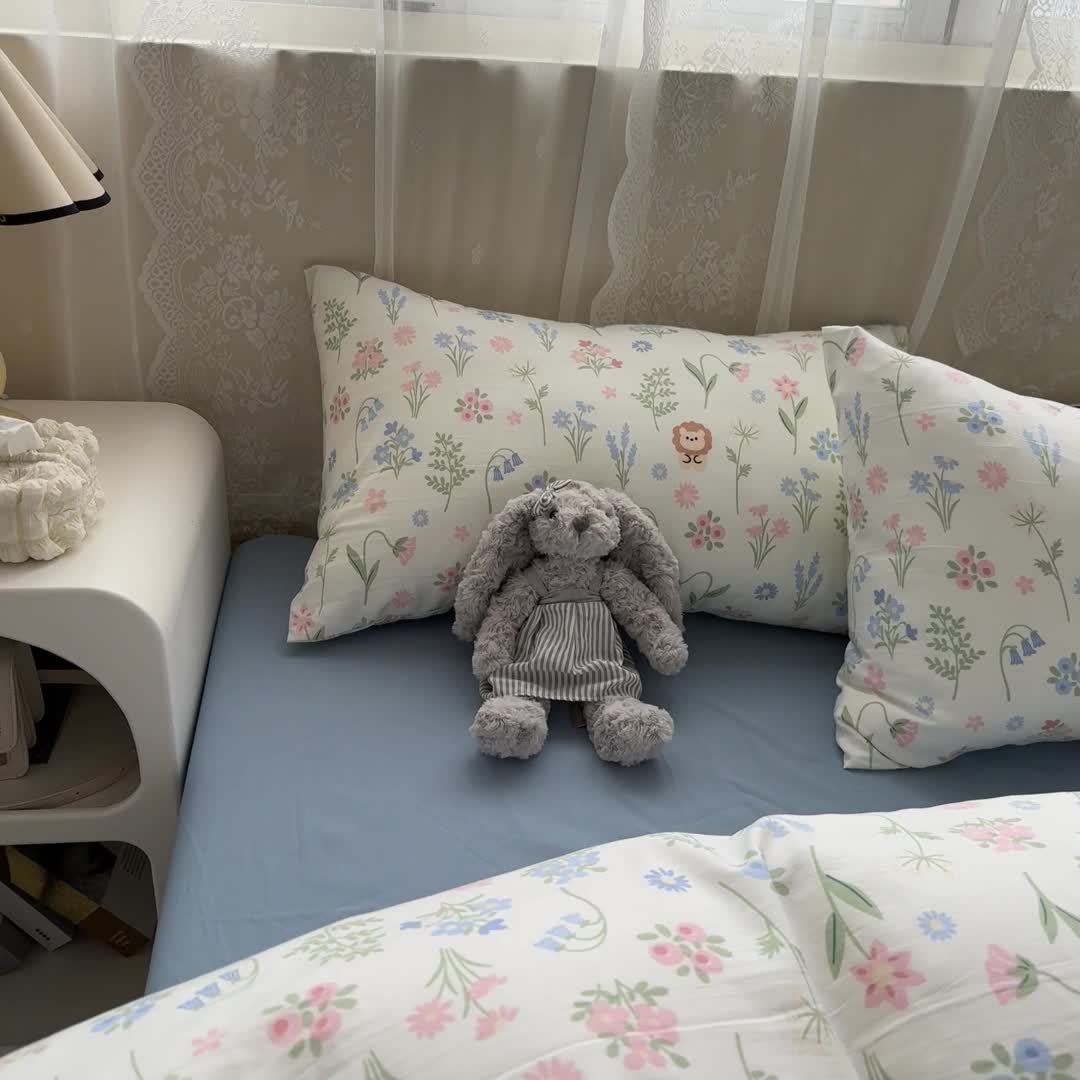 91家纺网 家纺一手货源 找家纺 海岛哥哥 2023新款水洗双层纱四件套（含同款抽绳袋） 清雅