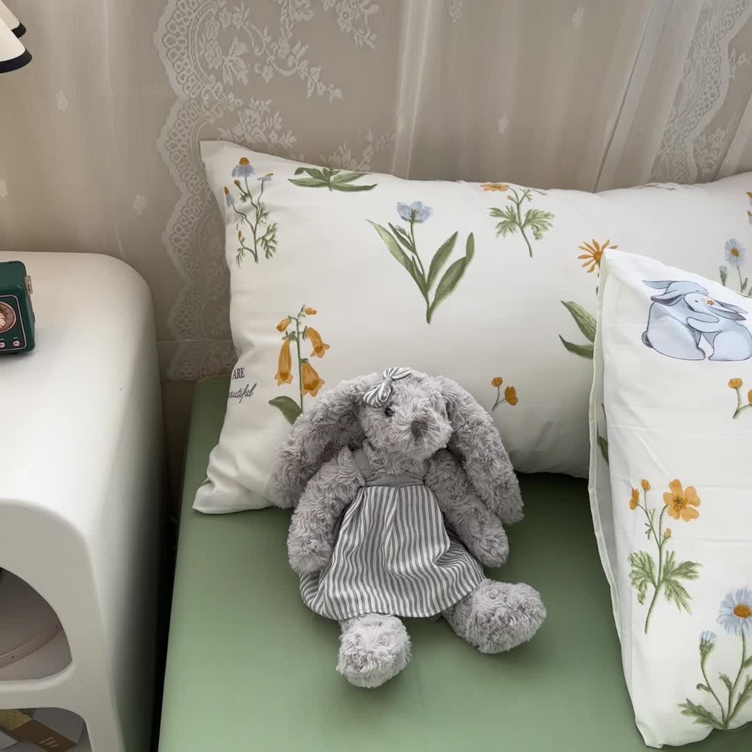 91家纺网 家纺一手货源 找家纺 海岛哥哥 2023新款水洗双层纱四件套（含同款抽绳袋） 春晓