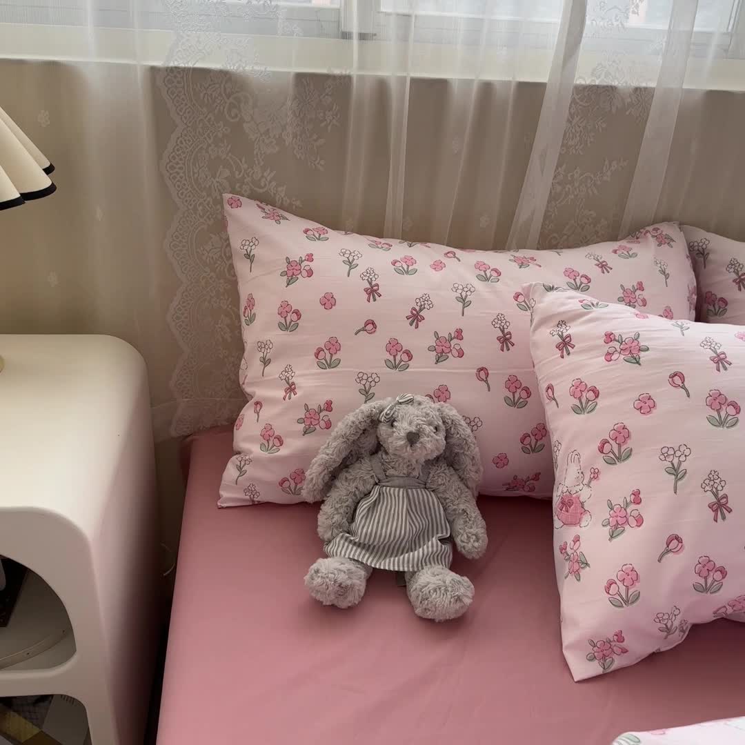 91家纺网 家纺一手货源 找家纺 海岛哥哥 2023新款水洗双层纱四件套（含同款抽绳袋） 安妮兔